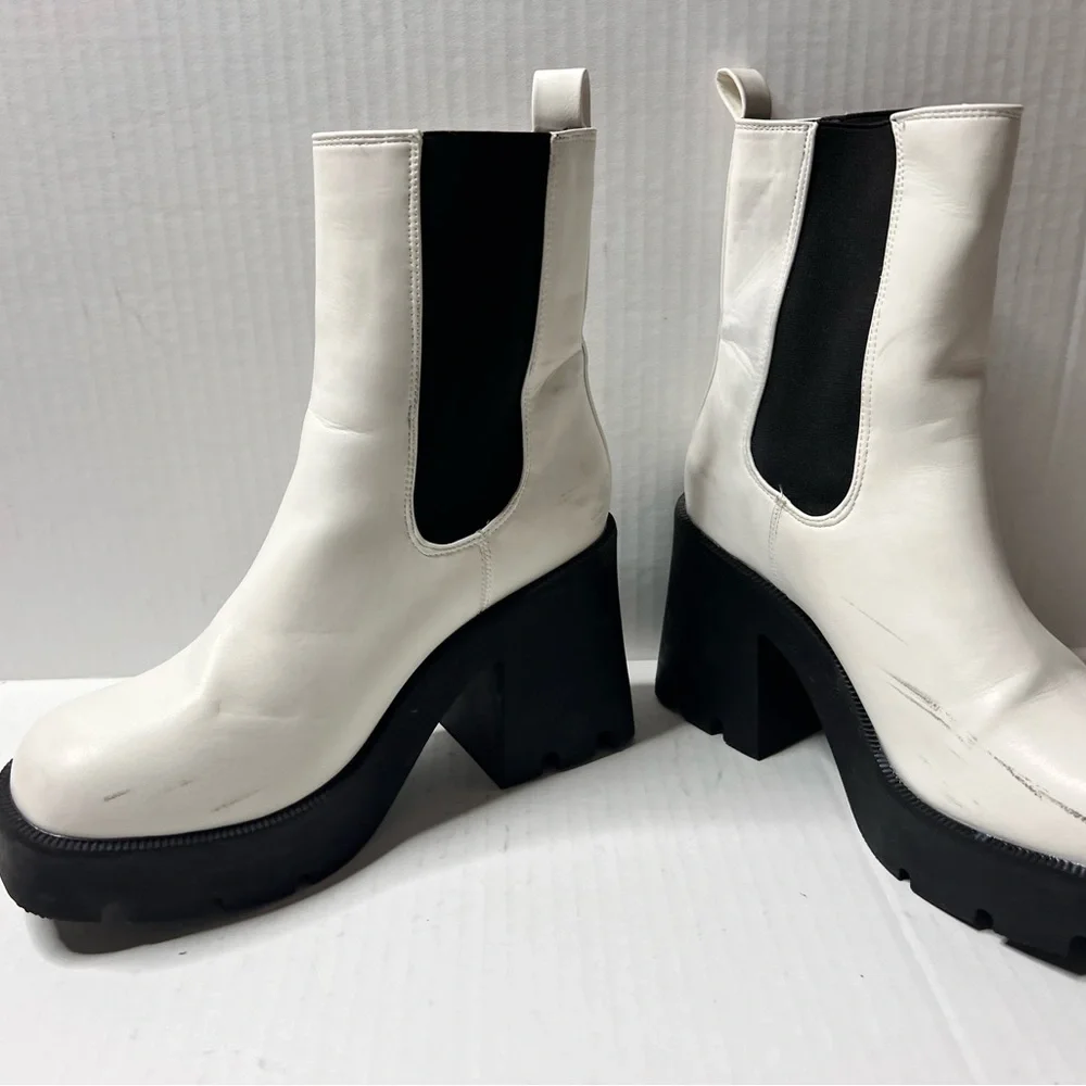 White and Black Platform Boots with Chunky Sole